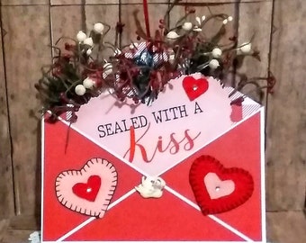 Valentine's Day--Decorated Wooden Envelope--Hang or Sit--Romantic Message