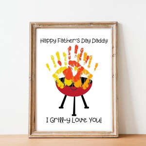 Je t'aime papa sur le grill, créations manuelles d'empreintes de main pour la fête des pères, cadeau barbecue des enfants, cadeau DIY pour la fête des pères, à imprimer pour les tout-petits, activité préscolaire
