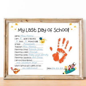 Last Day of School Handprint Craft, 2025 Graduation Keepsake, End of School Questionnaire, Preschool & Kindergarten Interview Printable