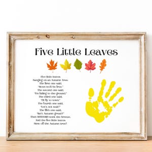 Manualidad de otoño con huellas de manos para niños, Poema de las cinco hojitas, Arte imprimible con huellas de manos de otoño, Actividad preescolar para niños pequeños, Poema del árbol de otoño