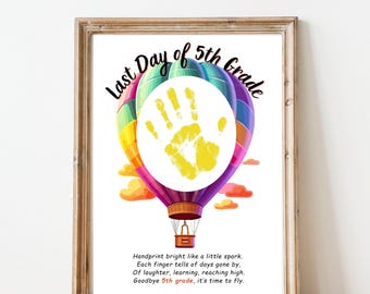 Recuerdo de graduación de 5.º grado, arte con huella de mano de globo aerostático, ¡Adiós quinto grado! (Descarga digital)
