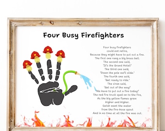 Firefighter Handprint Poem Art, Fire Safety Week Craft, Printable Fire Helmet Handprint, Daycare & Preschool Fire Prevention Activity