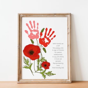 Artesanato com impressão de mão para o Dia da Memória, Poema de Papoula para Veteranos, Artesanato Patriótico para Imprimir, Atividade para Pré-Escola e Creche, Presente de Agradecimento a Veteranos