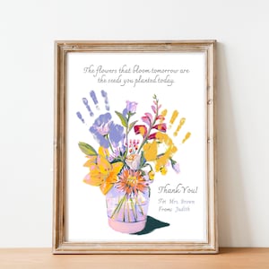 Geschenk für Lehrer, Handabdruck Blumenstrauß, Danke Lehrer, Geschenk zum Schulabschluss, Handabdruck Kunsthandwerk, Kindertagesstätte, Vorschulaktivität