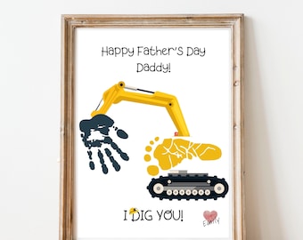 I Dig You Father's Day Handprint Gift, Construction Dad Gift from Son/Daughter, DIY Footprint Art for Dad, Printable Fathers Day Craft