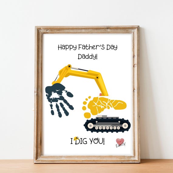 I Dig You Father's Day Handprint Gift, Construction Dad Gift from Son/Daughter, DIY Footprint Art for Dad, Printable Fathers Day Craft