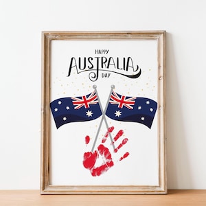 Happy Australia Day Handprint Art, Printable Australia Day Celebration, Australia Flag Handprint, Australia Day Gifts from Child