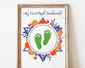 Baby’s First Rosh Hashanah, Infant Footprint Art, My 1st Rosh Hashanah Craft, Jewish New Year Gift, Toddler & Daycare Activity