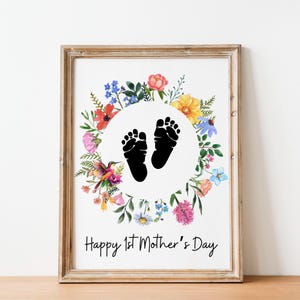 Arte con huellas para el primer día de la madre, regalo para el primer día de la madre, recuerdo de huellas de bebés, tarjeta para el día de la madre hecha a mano, manualidad con huellas de recién nacidos