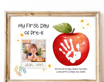 Arte con huellas de manos para el primer día de preescolar: entrevista, imprimible para la vuelta al cole, página de recuerdo para preescolar y prejardín de infantes, actividad para el primer día de clase