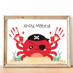 Pirate Day Handprint Art, Crab Handprint Craft for Kids, Ahoy Matey Preschool Activity, Talk Like a Pirate Day, Daycare Summer Craft