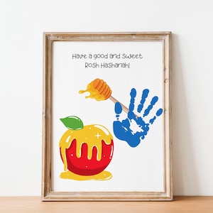 Artisanat d'empreinte de main de Roch Hachana, art imprimable de l'empreinte de main de Shana Tova, cadeau de Roch Hachana des enfants, activité du nouvel an juif pour tout-petit, bébé