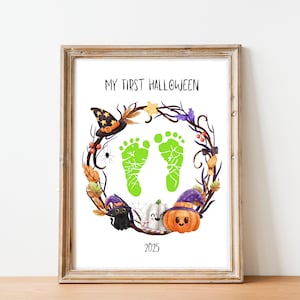 Baby&#39;s First Halloween Footprint Art, Printable 1st Halloween Activity, Infant Footprint Keepsake, Cute Halloween Craft, Daycare Activity