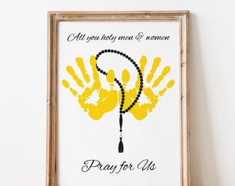 All Saints Day Handprint Art, All Hallows' Day Activity, Pray for Us, Christian Halloween Craft, Kids Sunday School Craft
