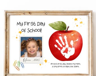 First Day of School Handprint Craft, 2026 Back to School Photo Keepsake, Preschool 1st Day Activity