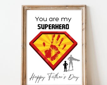 Father's Day Handprint Art, You Are My Superhero, DIY Gift for Daddy (Digital Download)