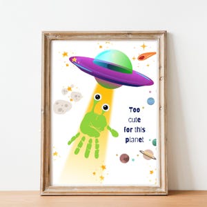 Alien Handprint Art Craft, Out of This World, Outer Space Kids Activity, DIY Handprint Alien, Printable Toddler Preschool Daycare Activity