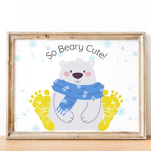 Cute Polar Bear Footprint Art, Winter Activities for Preschool, Toddler, Polar Bear Day Crafts, Arctic Animals  Craft, Printable Activity