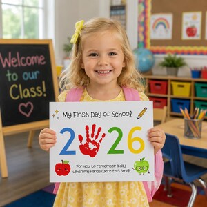 First Day of School Handprint Art, 2026 Back to School Craft, Printable 1st Day Keepsake, Teacher Resources image 2