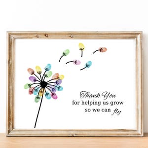 Teacher Appreciation Gift, Thank You for Helping Us Grow, Dandelion Fingerprint Art, Teacher Thank You Craft, End of School Gift Printable