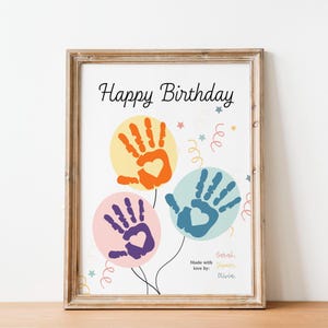 Handabdruck Geburtstagskarte mit Luftballons, druckbares Andenken vom Baby, Geburtstagskarte für Mama, Papa, Oma, Opa, Geburtstag DIY Aktivität