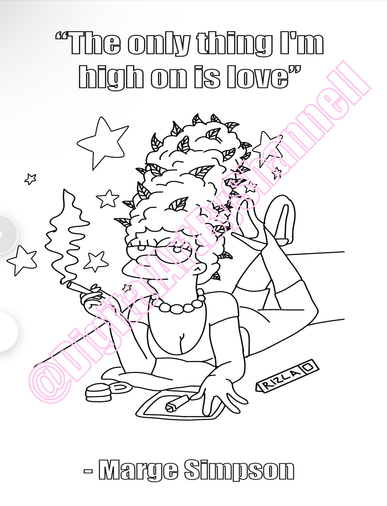 420 adult digital colouring page marge simpson stoner/weed themed