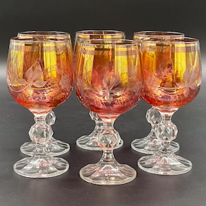 Museum-Level Bohemian Amber Ruby Crystal Wine Goblets Set of 6 – Harrach Egermann ca.1900