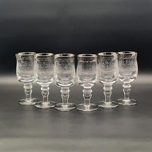 Gobelets anciens en cristal de Bohême à bordure argentée – Gravés à la main – Rare ensemble de six, soufflés à la bouche – vers 1885–1905