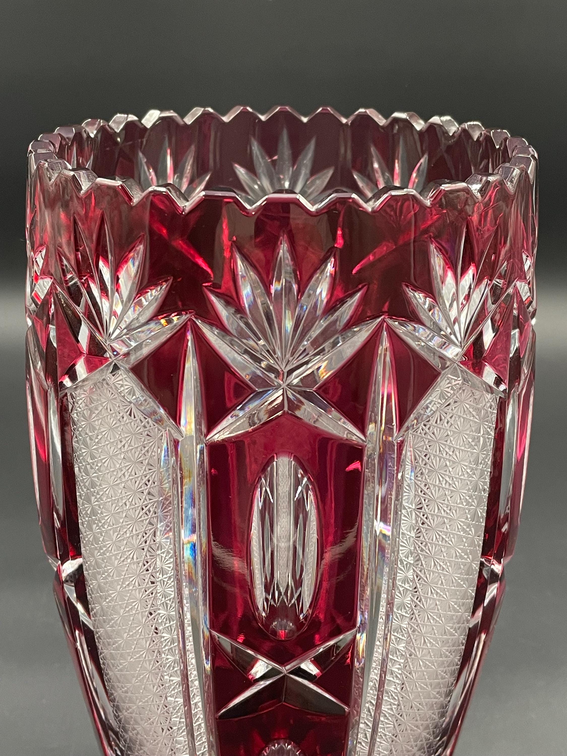 『スタうー特価』　BOHEMIA CRYSTAL レッドクリスタル　大鉢 Imperial Bohemian Ruby Cut Crystal Vase – Hand-cut Heavy