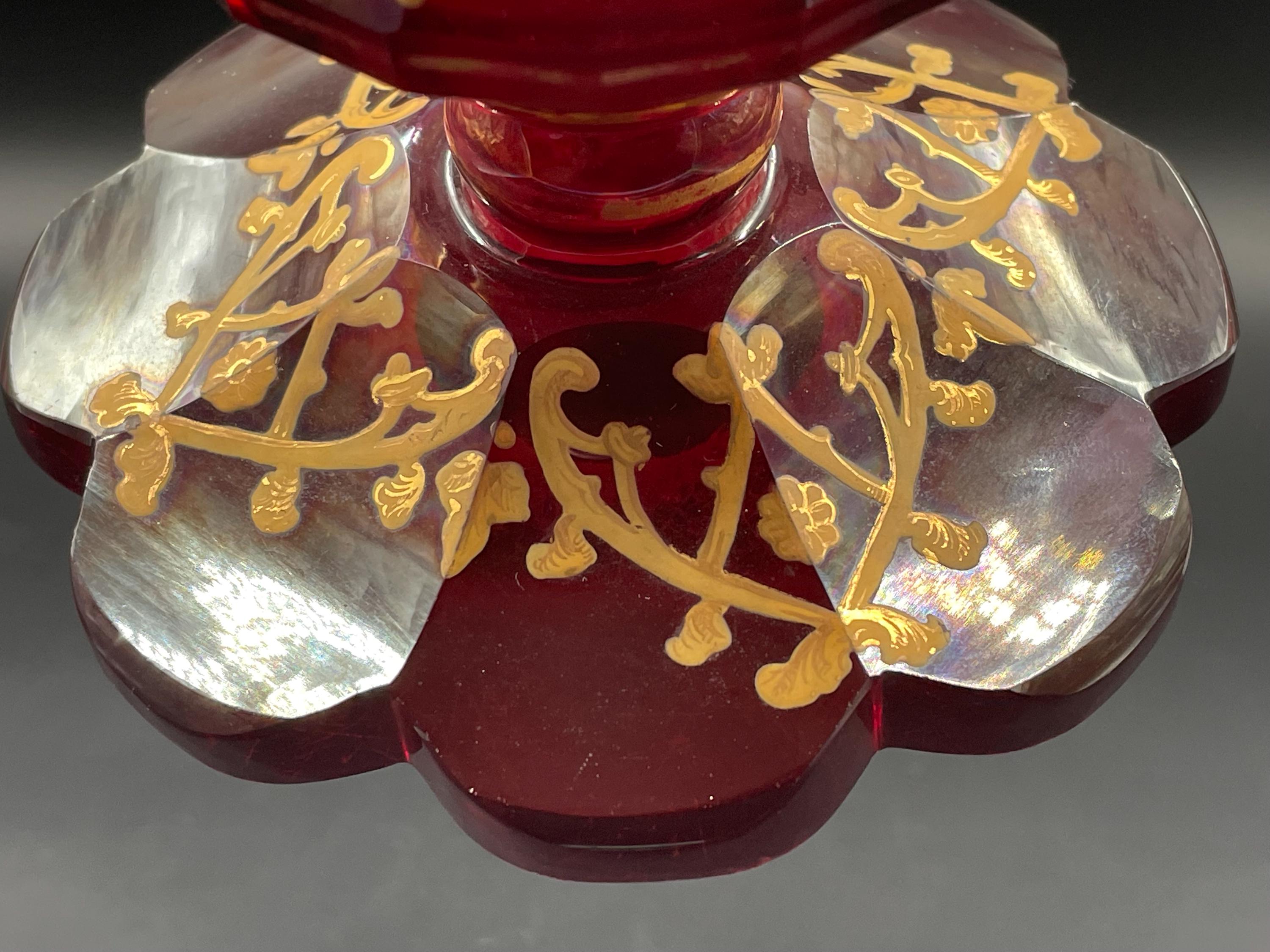 Imperial Ruby Elegance – Gilded Bohemian Crystal Vase, Harrach
