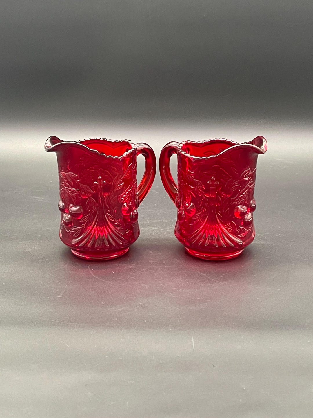 Ruby Red EAPG Creamer Pair Antique Pressed Glass Cherry Pattern 1885 ...