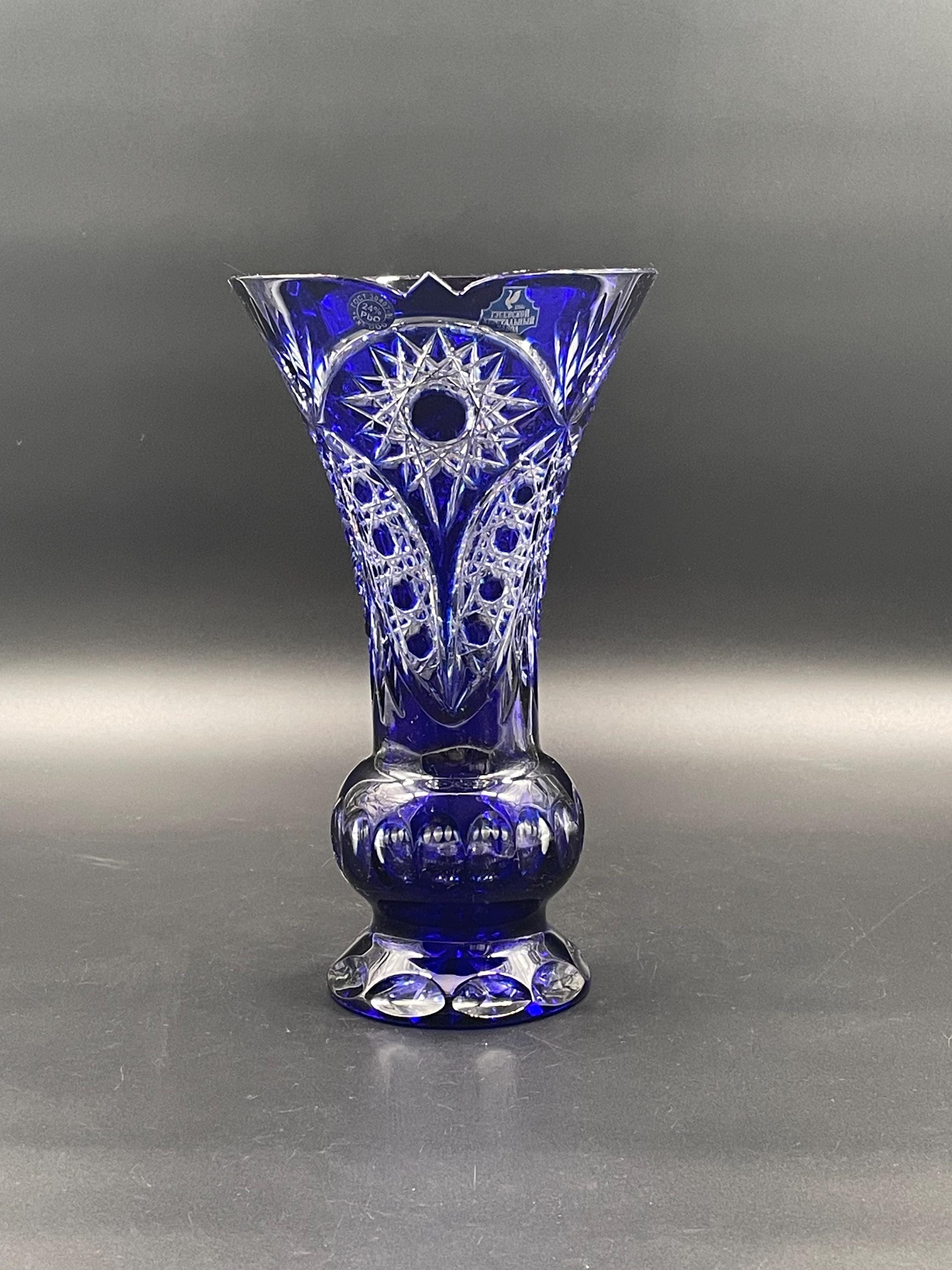 Gusev Crystal Factory – Hand-cut Cobalt Blue Lead Crystal Vase, 24