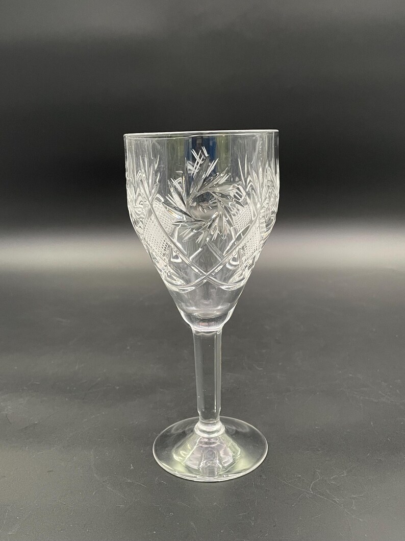 Set of 7 Vintage Cut Crystal Wine Glasses Hand Engraved Central ...