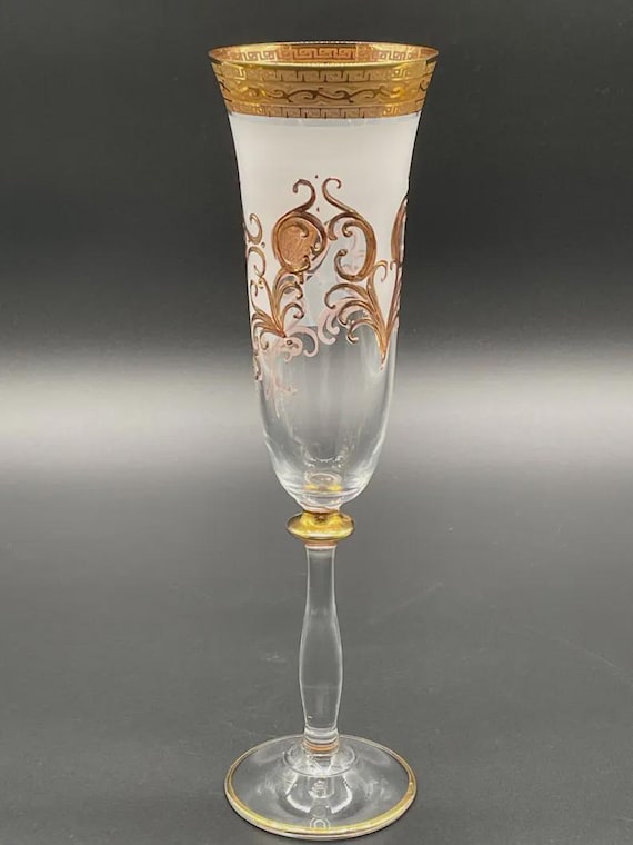 Verres à cocktail coupe champagne évasés vintage en verre gravés de feuilles florales grises (5) - 5 onces - France Verres à cocktail coupe champagne évasés vintage en verre gravés de feuilles florales grises (5) - 5 onces - France