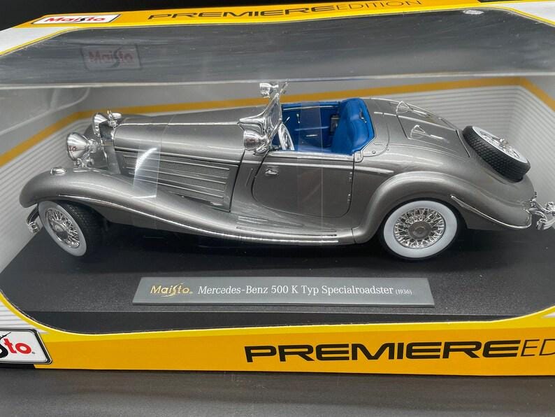 Maisto Mercedes Benz 500K 1936 1/18 Diecast Chrome Classic Car