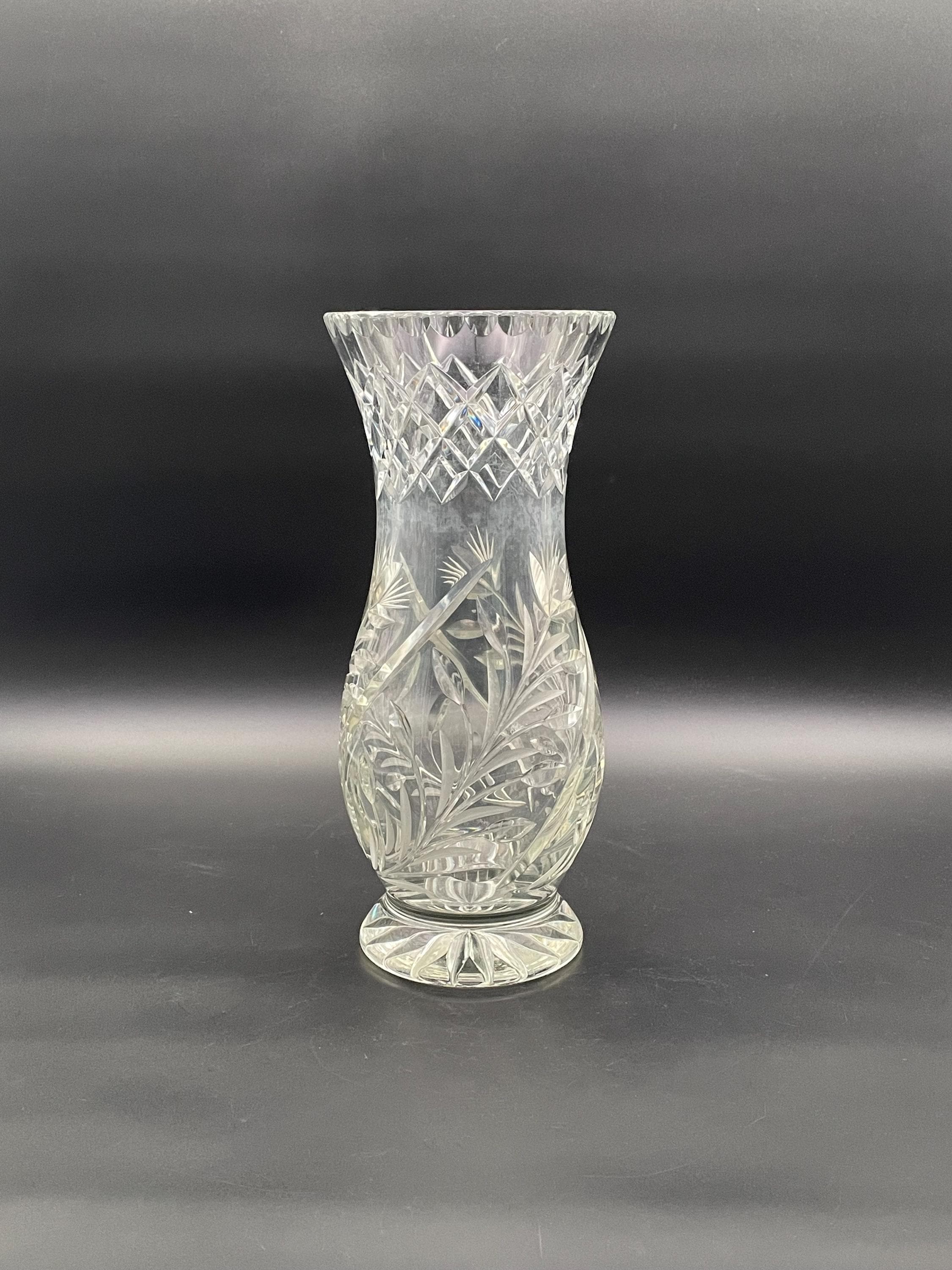 アンティークボヘミアンハンドカットクリスタル花瓶 1840～1870年 大型