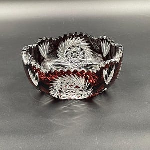 Imperial Bohemian Ruby Cut-to-Clear Crystal Bowl, Hand Cut, 1950s