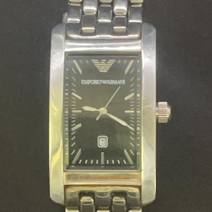 Emporio Armani Rectangular Steel Watch AR Black Dial Date Quartz