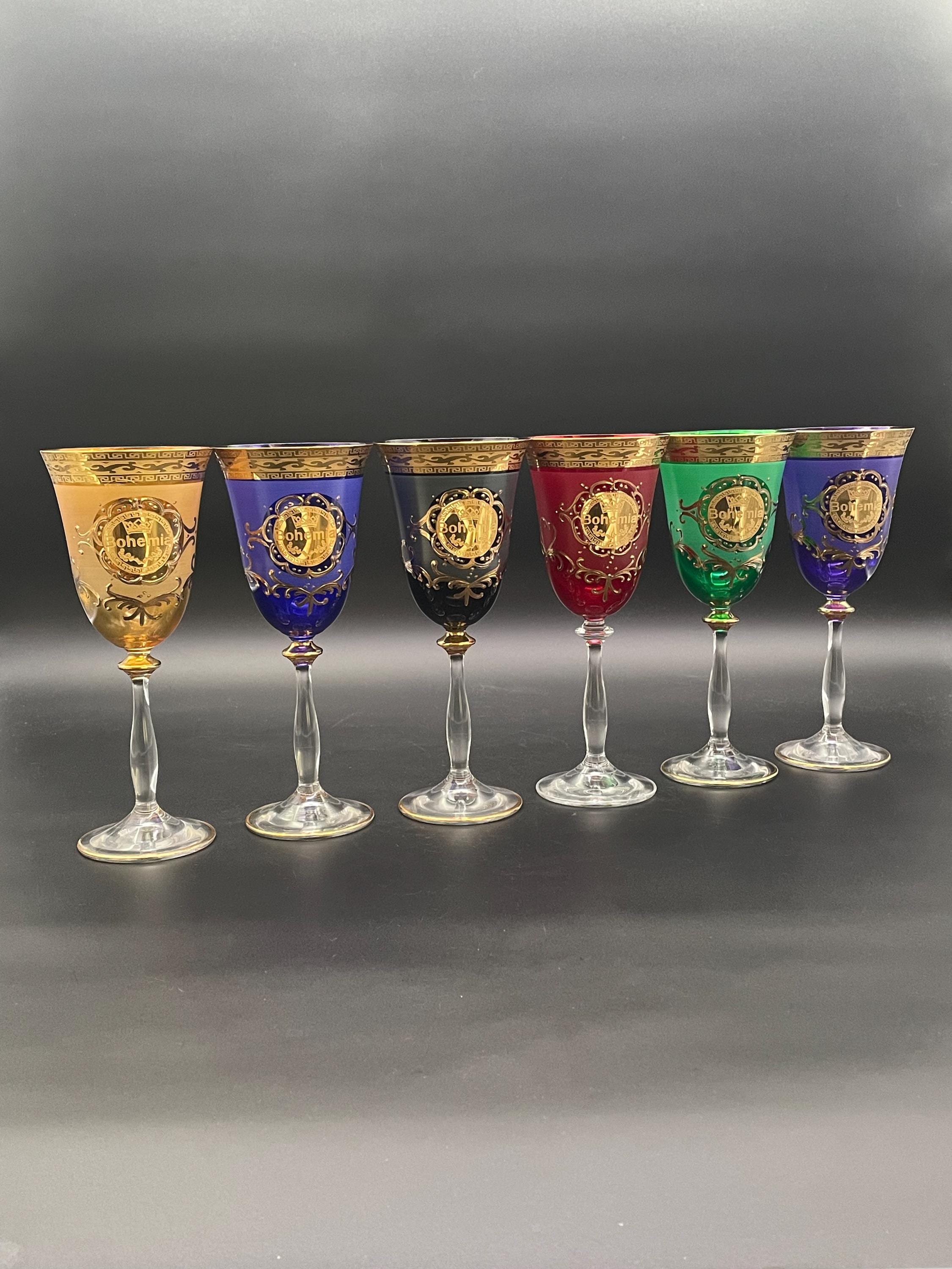 Bohemia Crystal Multicolor Goblet Set With 24K Gold Decoration