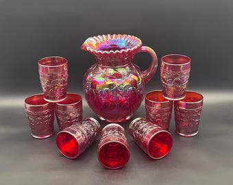 Museum-quality Fenton Ruby Red Carnival Glass Pitcher With 9