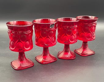 ノリタケ Spotlight 赤 ガラス製品 Vintage Noritake Spotlight Ruby Red Goblet Set Japan 5 Pcs Mid