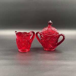 Imperial Ruby Bohemian Crystal Creamer and Sugar Bowl Set 1950s Luxury Collectible