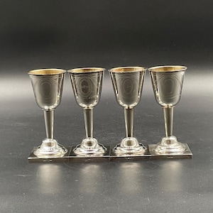 Set of Four Sterling Silver Commemorative Goblets by Edward Souter Barnsley, London 1956, Gilt Interiors