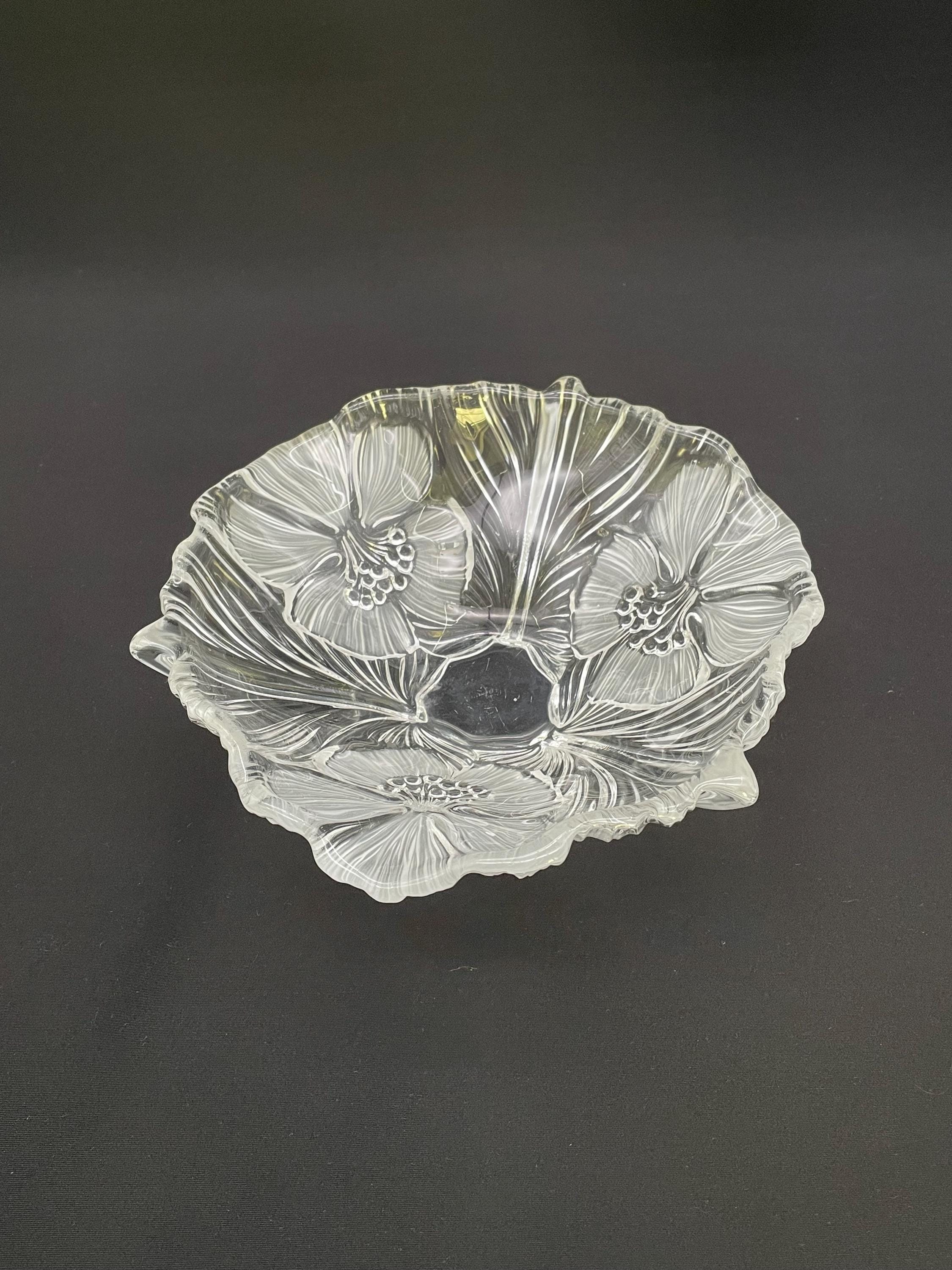 Mikasa Hibiscus Frost Crystal Bowl Germany Vintage Frosted Floral