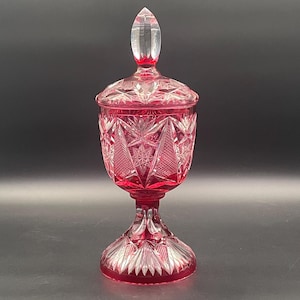 Imperial Bohemian Ruby Cut Crystal Covered Goblet ca 1950s