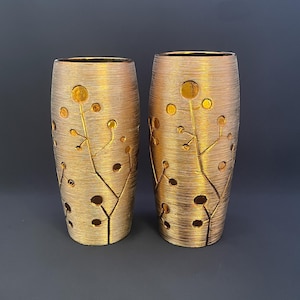 Large Sculptural Brutalist Floor Vases Pair Mid Century Modern