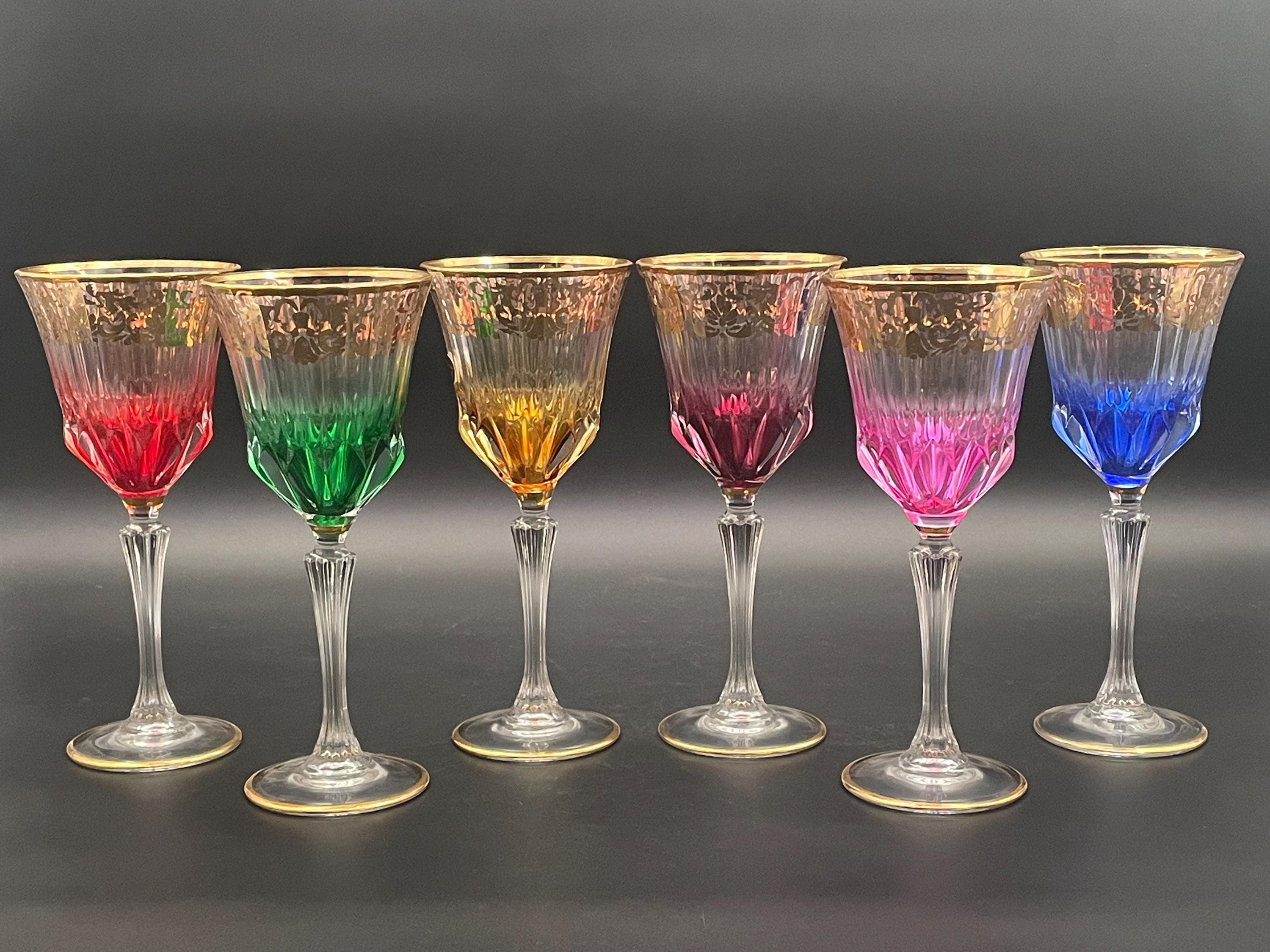 Lot De 6 Verres à Vin En Cristal Tchèque Soufflé à La Main - Couleur Noir/améthyste, Uniques