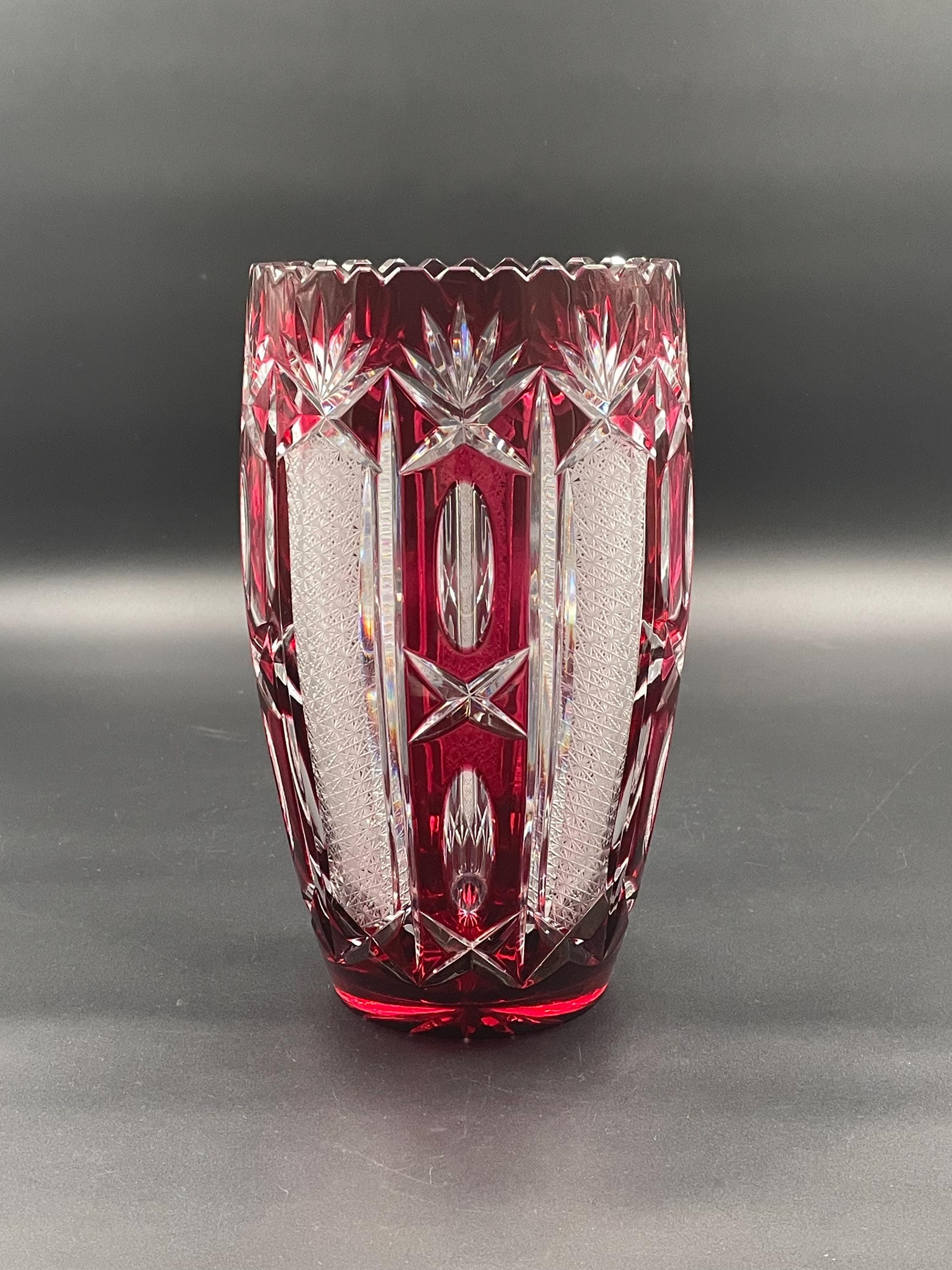 『スタうー特価』　BOHEMIA CRYSTAL レッドクリスタル　大鉢 Imperial Bohemian Ruby Cut Crystal Vase – Hand-cut Heavy
