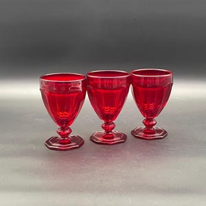 Vintage Ruby Red Glass Goblets – Set of Three