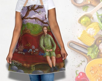 Unique All-Over Print Apron, Artistic Kitchen Apron, Hand Drawn Design, Perfect Cooking Gift, Original Fantasy, Artist Art Lover Gift